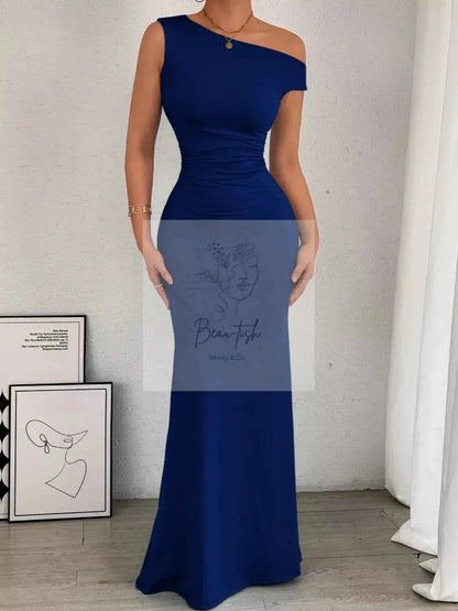 One - Shoulder Ruched Bodycon Maxi Dress