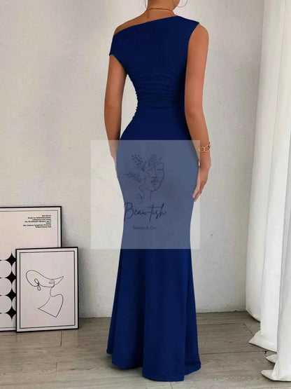 One - Shoulder Ruched Bodycon Maxi Dress