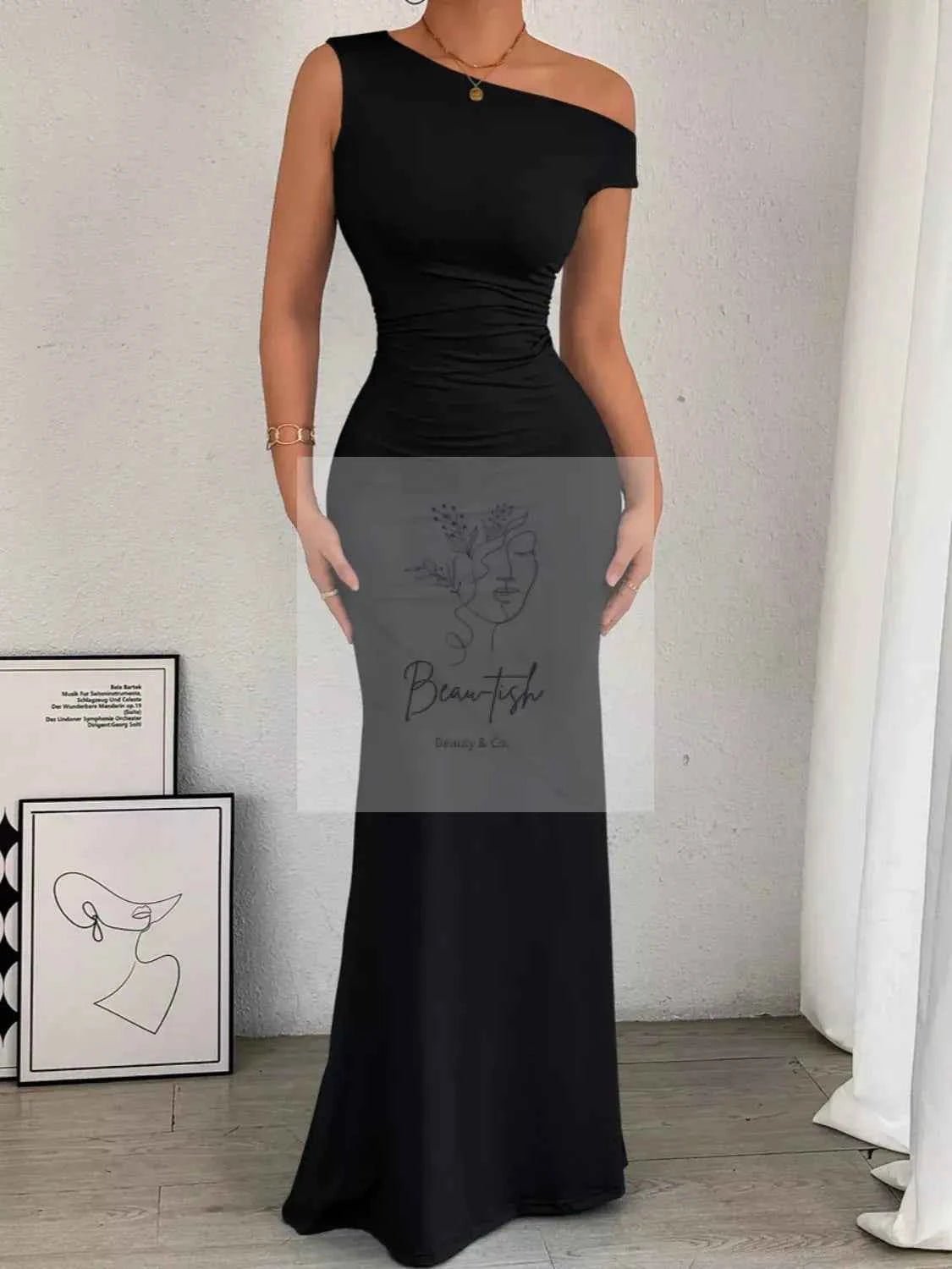 One - Shoulder Ruched Bodycon Maxi Dress