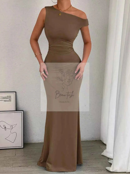 One - Shoulder Ruched Bodycon Maxi Dress