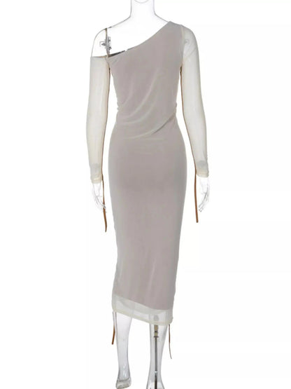 One-Shoulder Ruched Bodycon Midi Dress