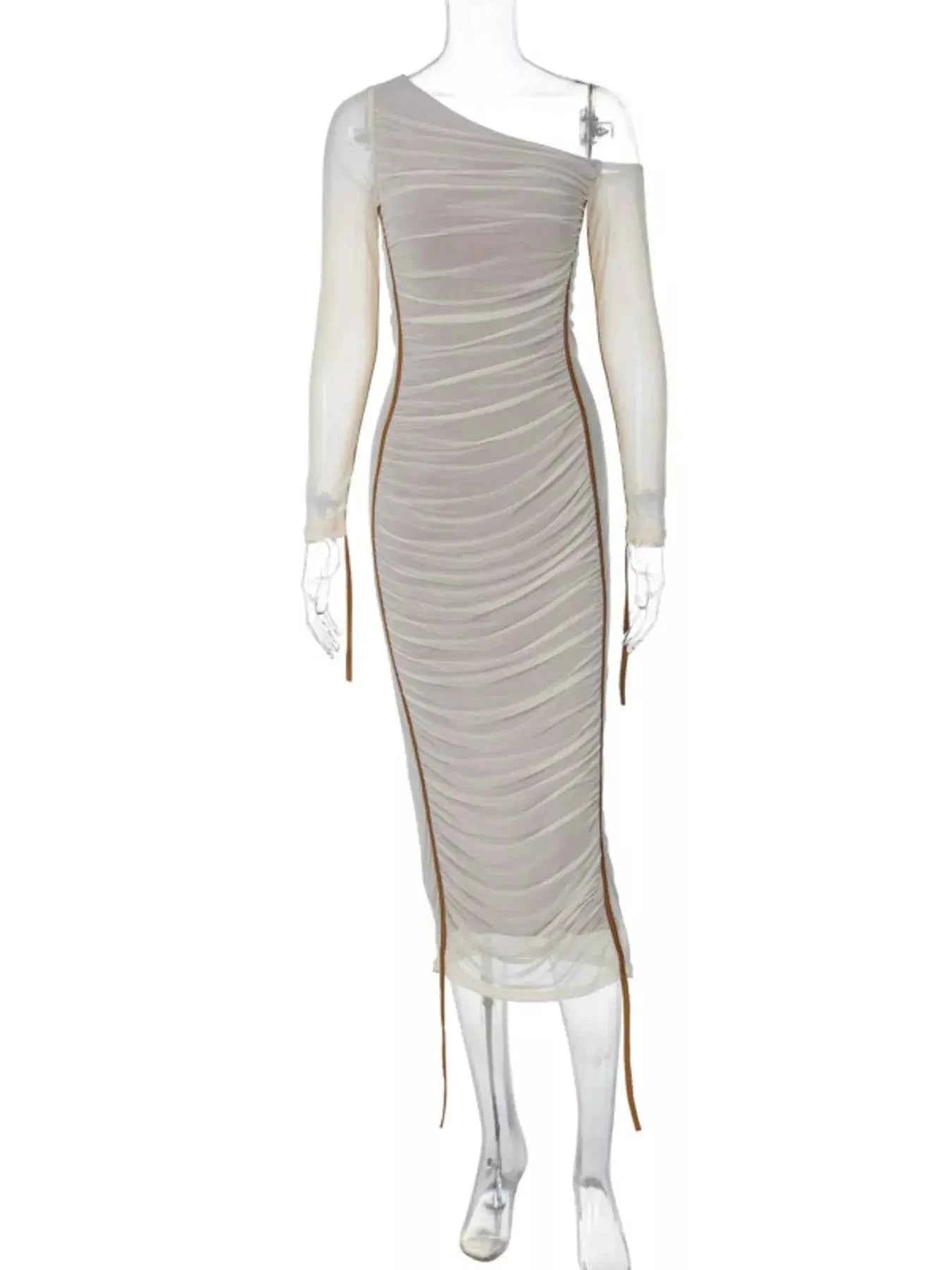 One-Shoulder Ruched Bodycon Midi Dress