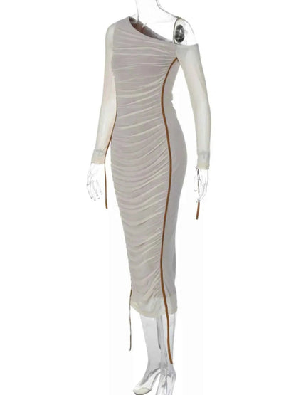 One-Shoulder Ruched Bodycon Midi Dress