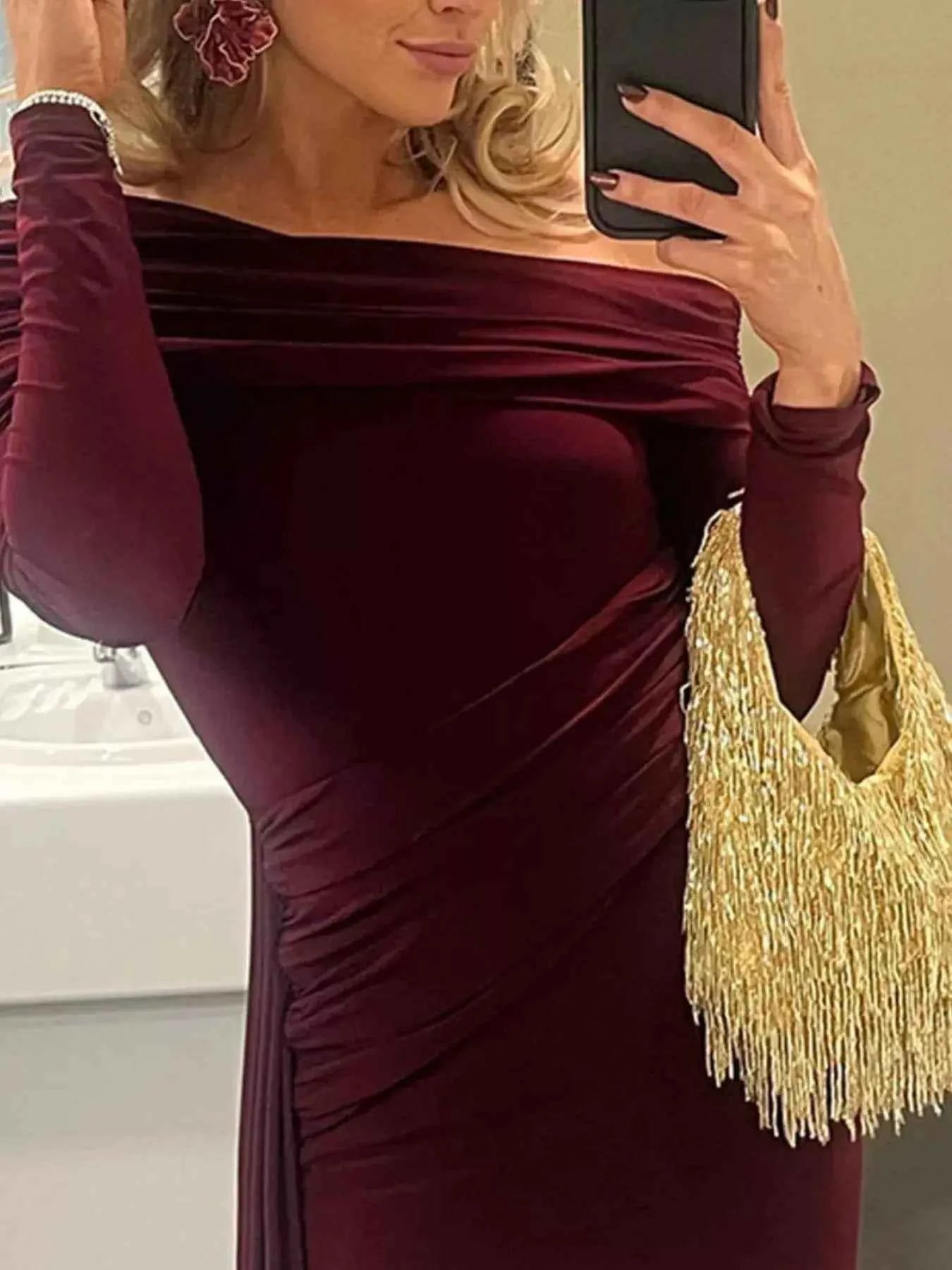 One-Shoulder Ruched Maxi Dress