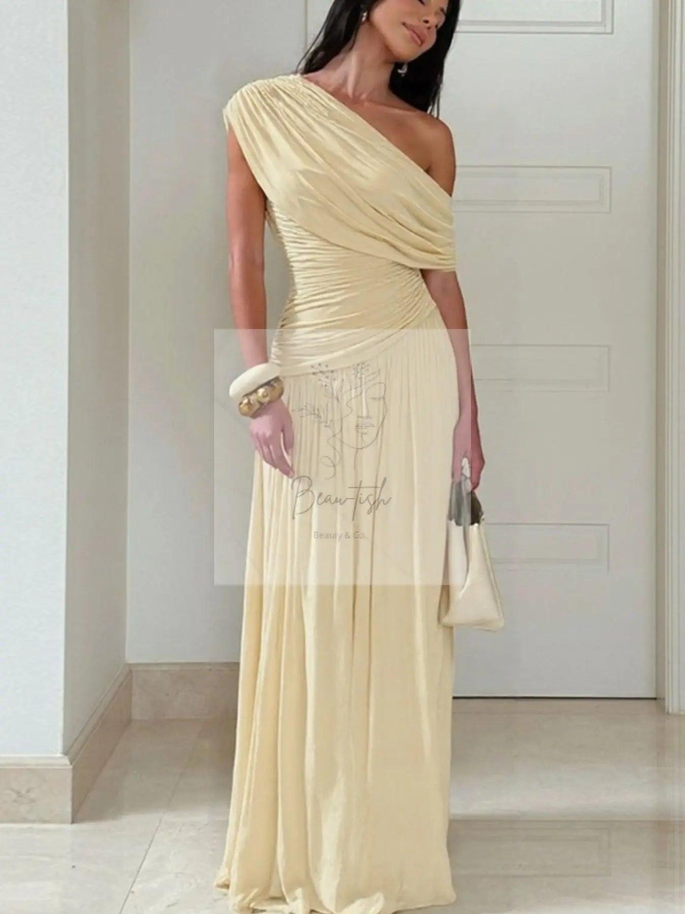 One-Shoulder Ruched Maxi Dress