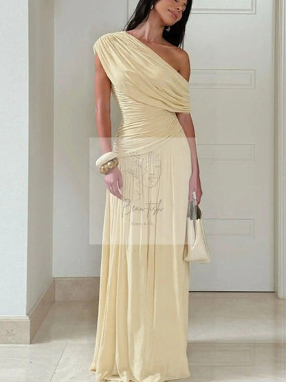One-Shoulder Ruched Maxi Dress