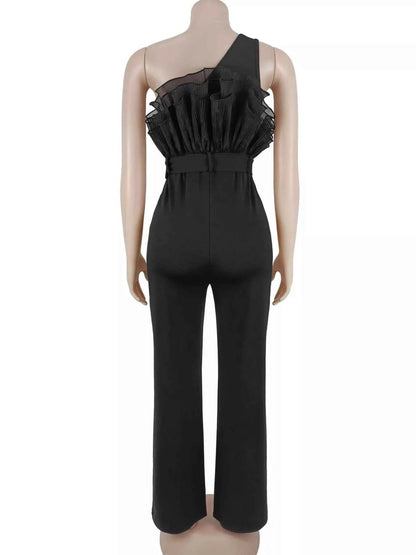 One-Shoulder Ruffled Wide-Leg Jumpsuit