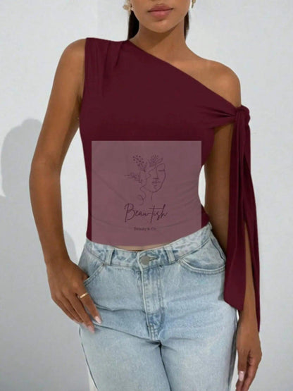 One-Shoulder Tie Detail Top
