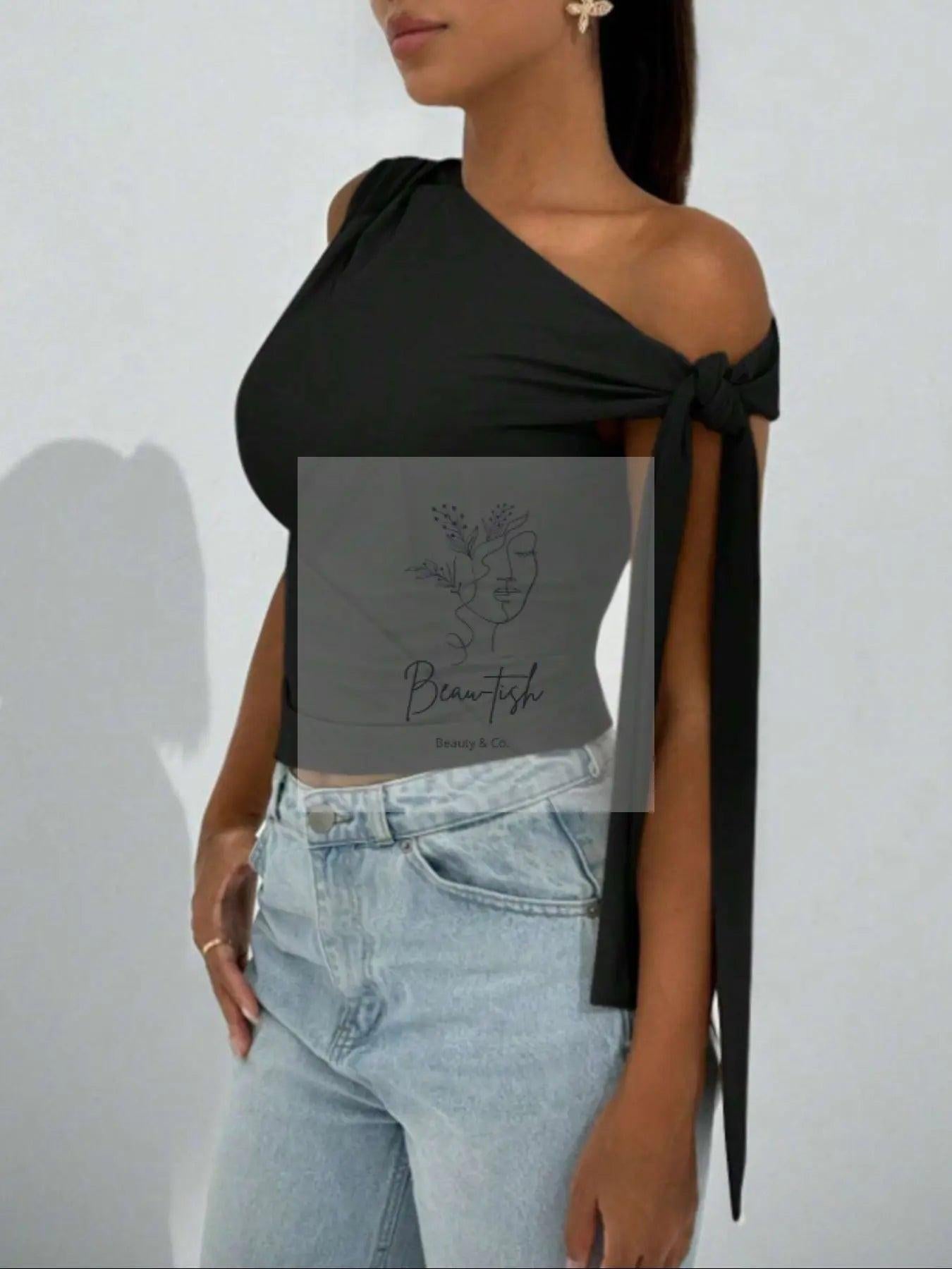 One-Shoulder Tie Detail Top