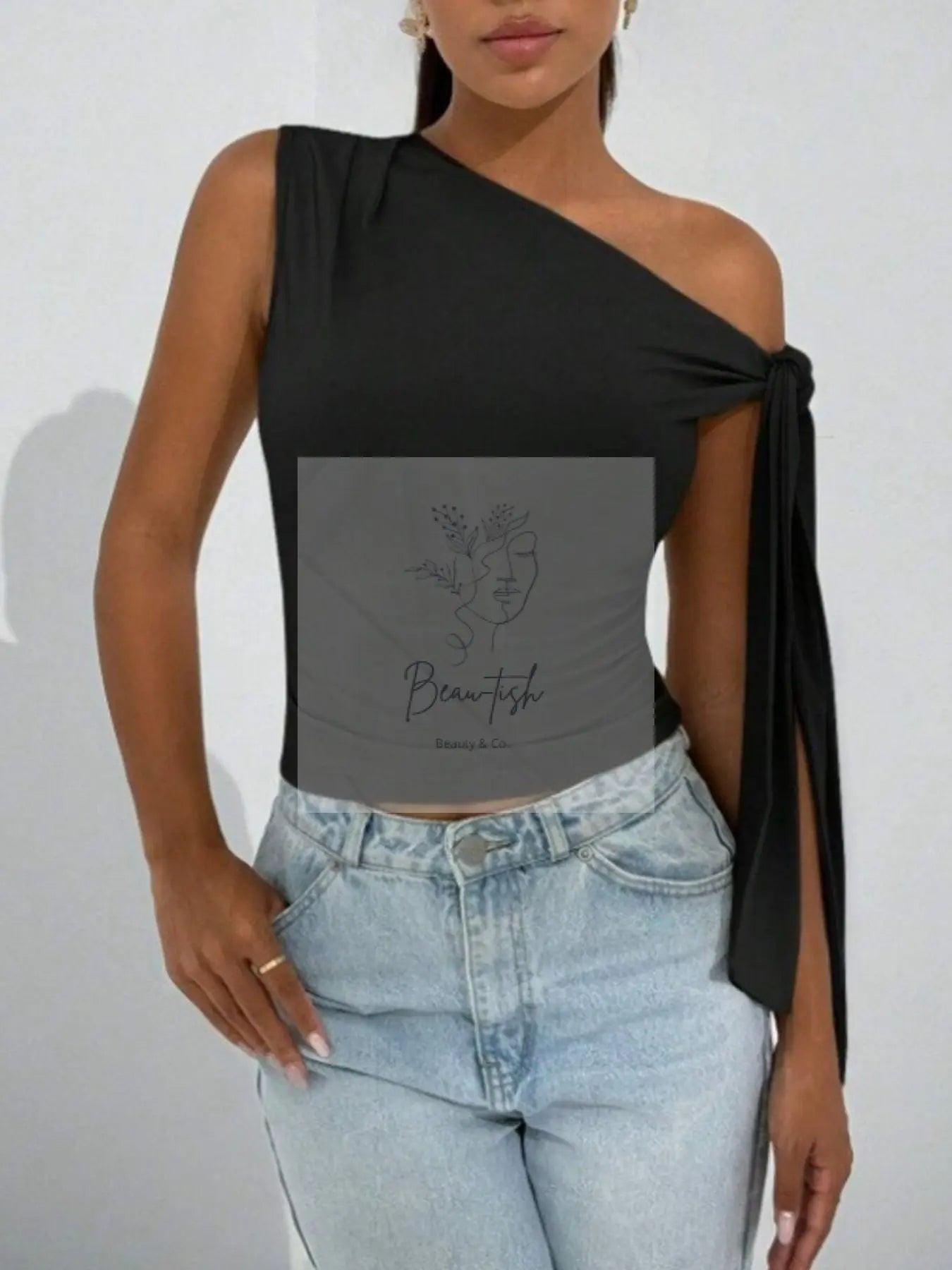 One-Shoulder Tie Detail Top