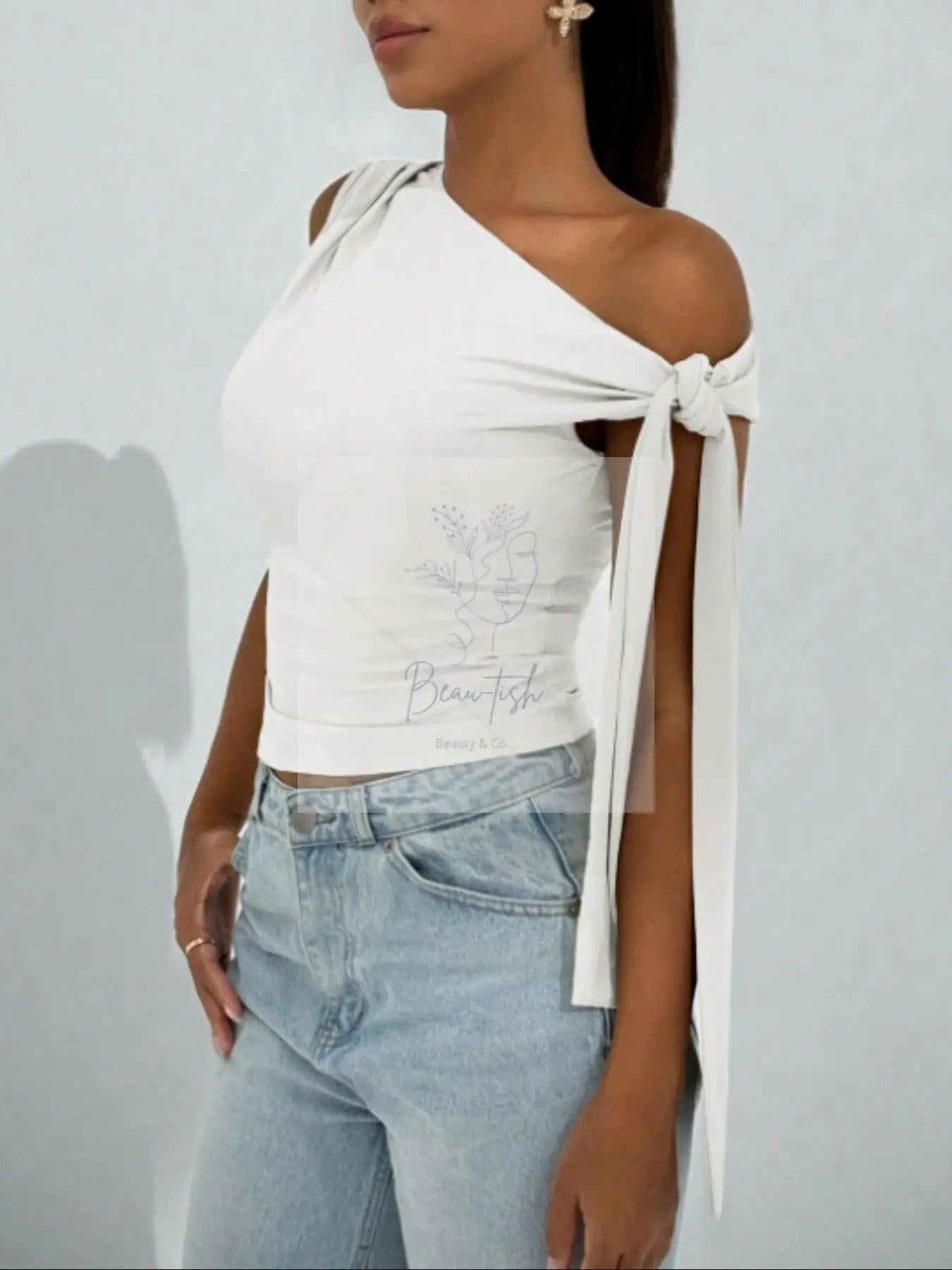 One-Shoulder Tie Detail Top