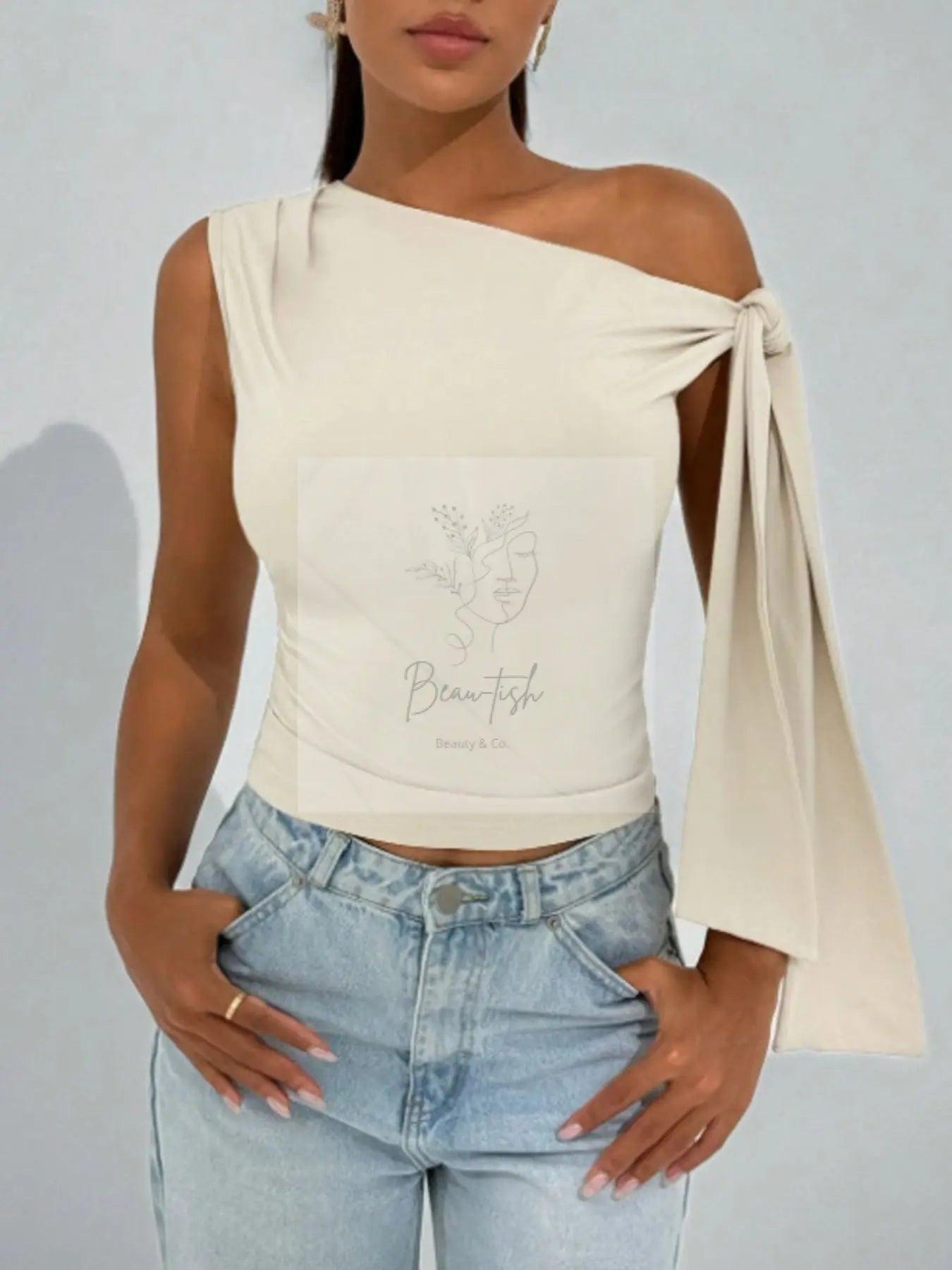 One-Shoulder Tie Detail Top