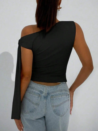 One-Shoulder Tie Detail Top