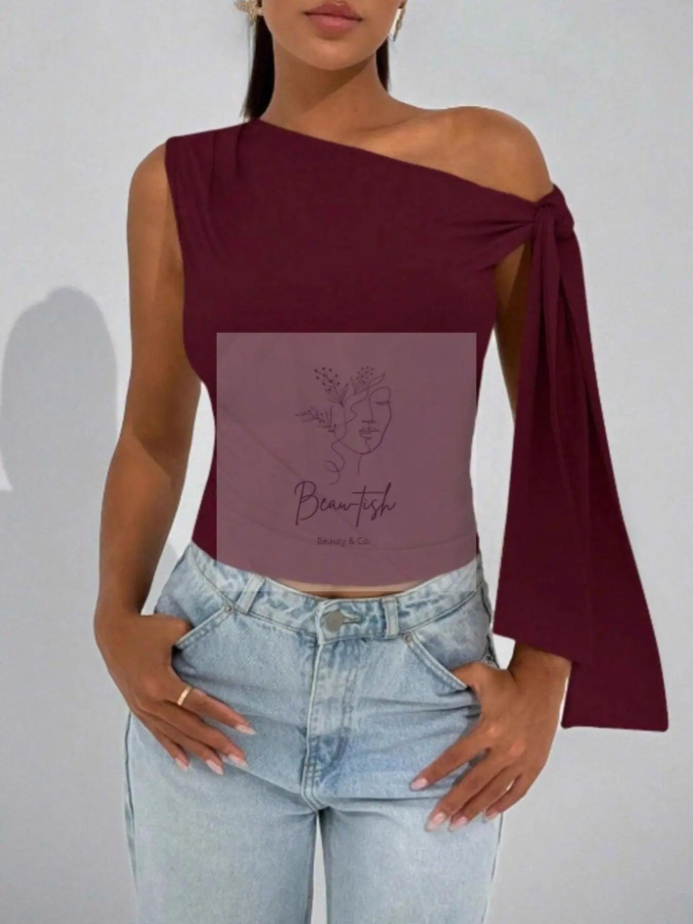 One-Shoulder Tie Detail Top