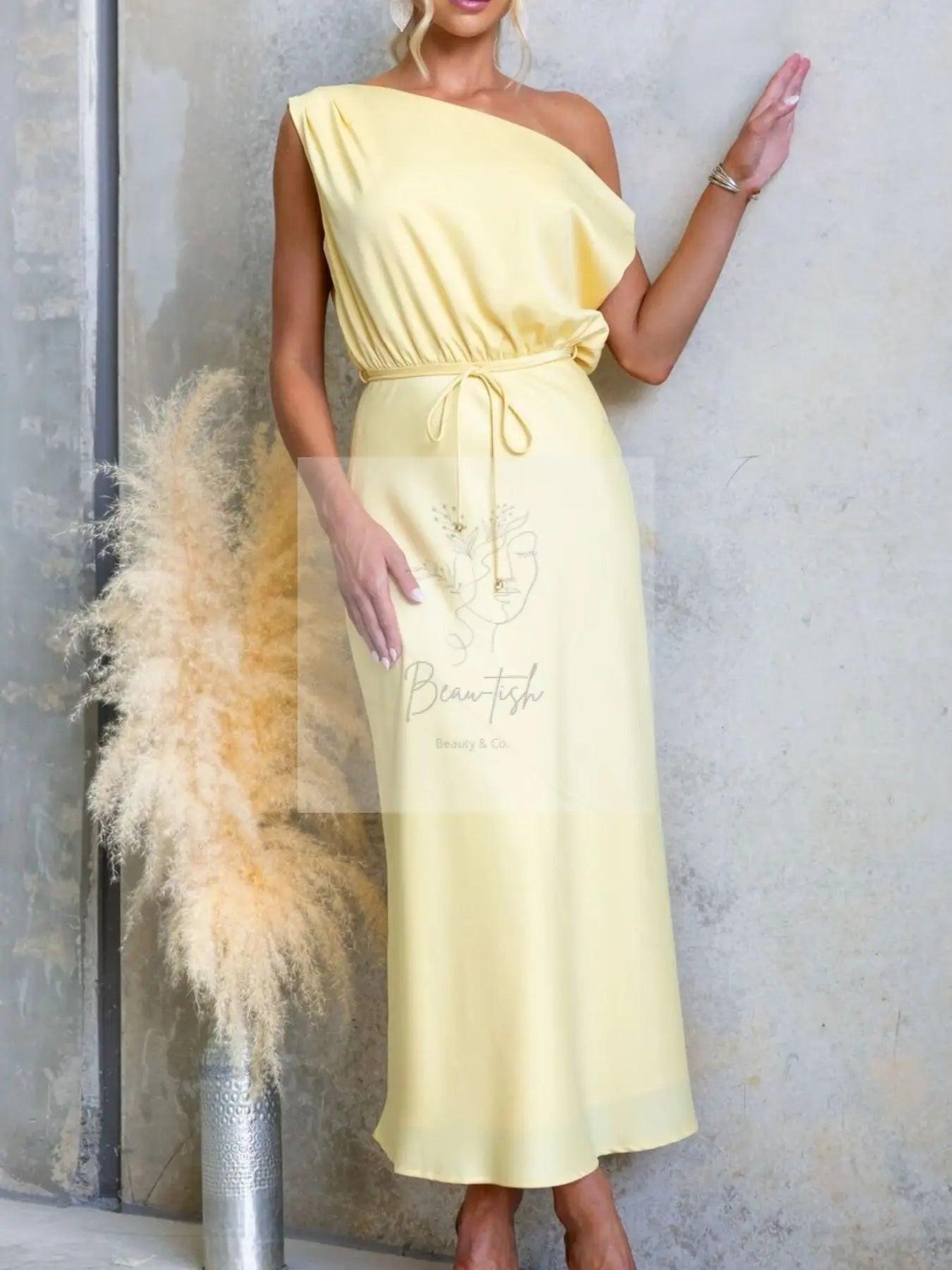 One-Shoulder Tied Midi Dress