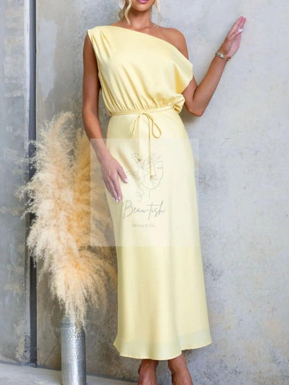 One-Shoulder Tied Midi Dress