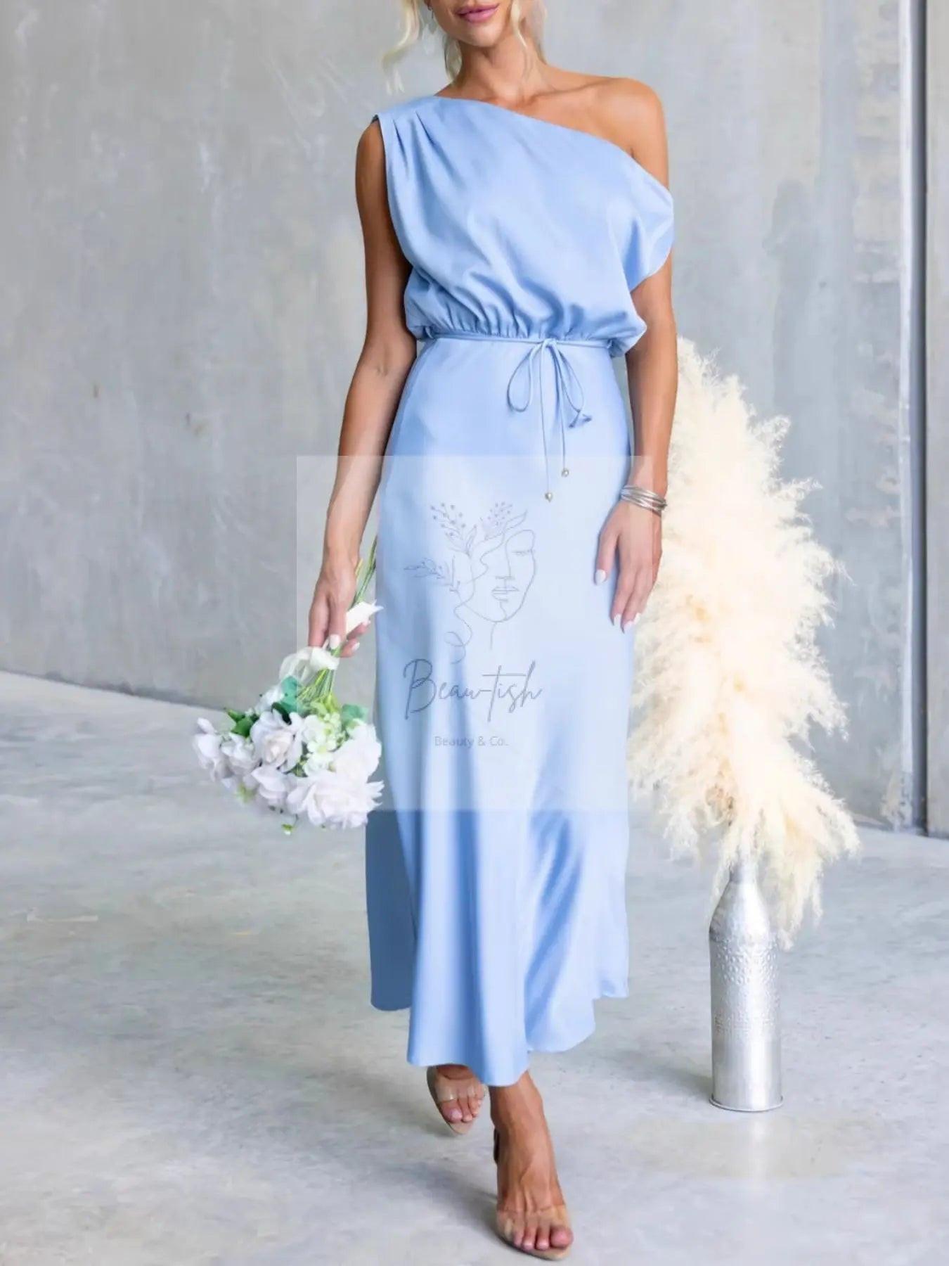 One-Shoulder Tied Midi Dress