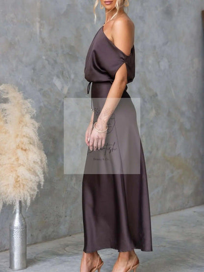 One-Shoulder Tied Midi Dress