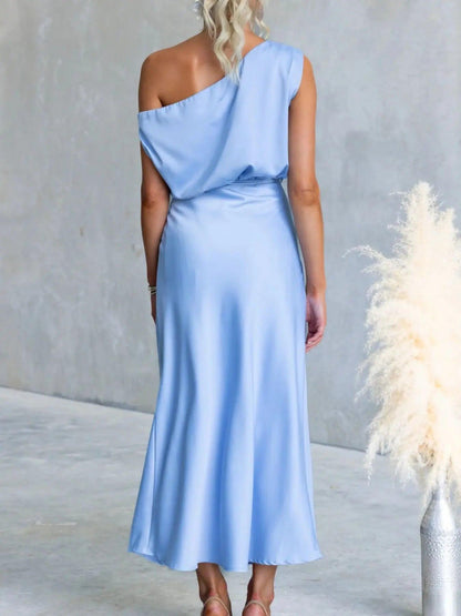 One-Shoulder Tied Midi Dress