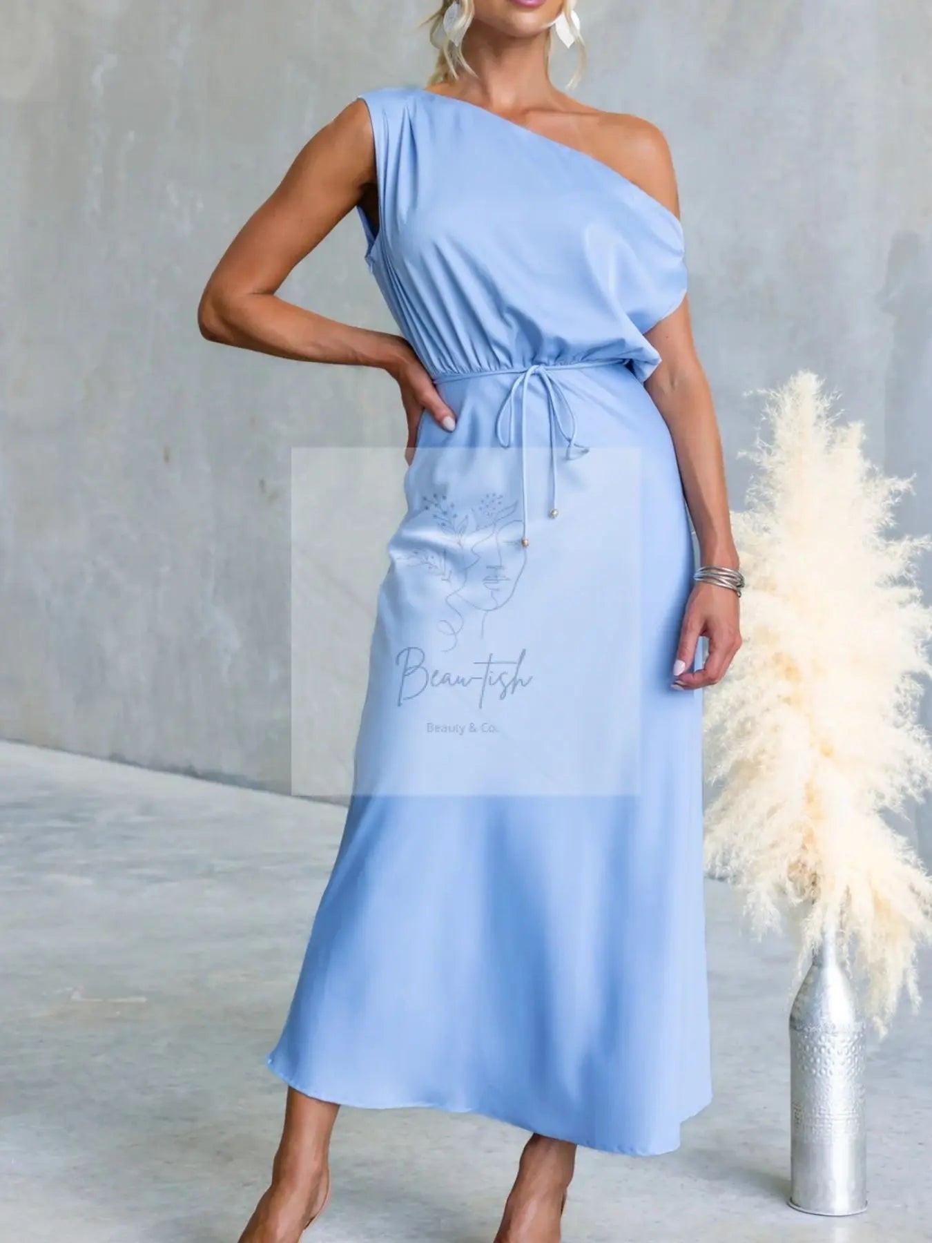 One-Shoulder Tied Midi Dress