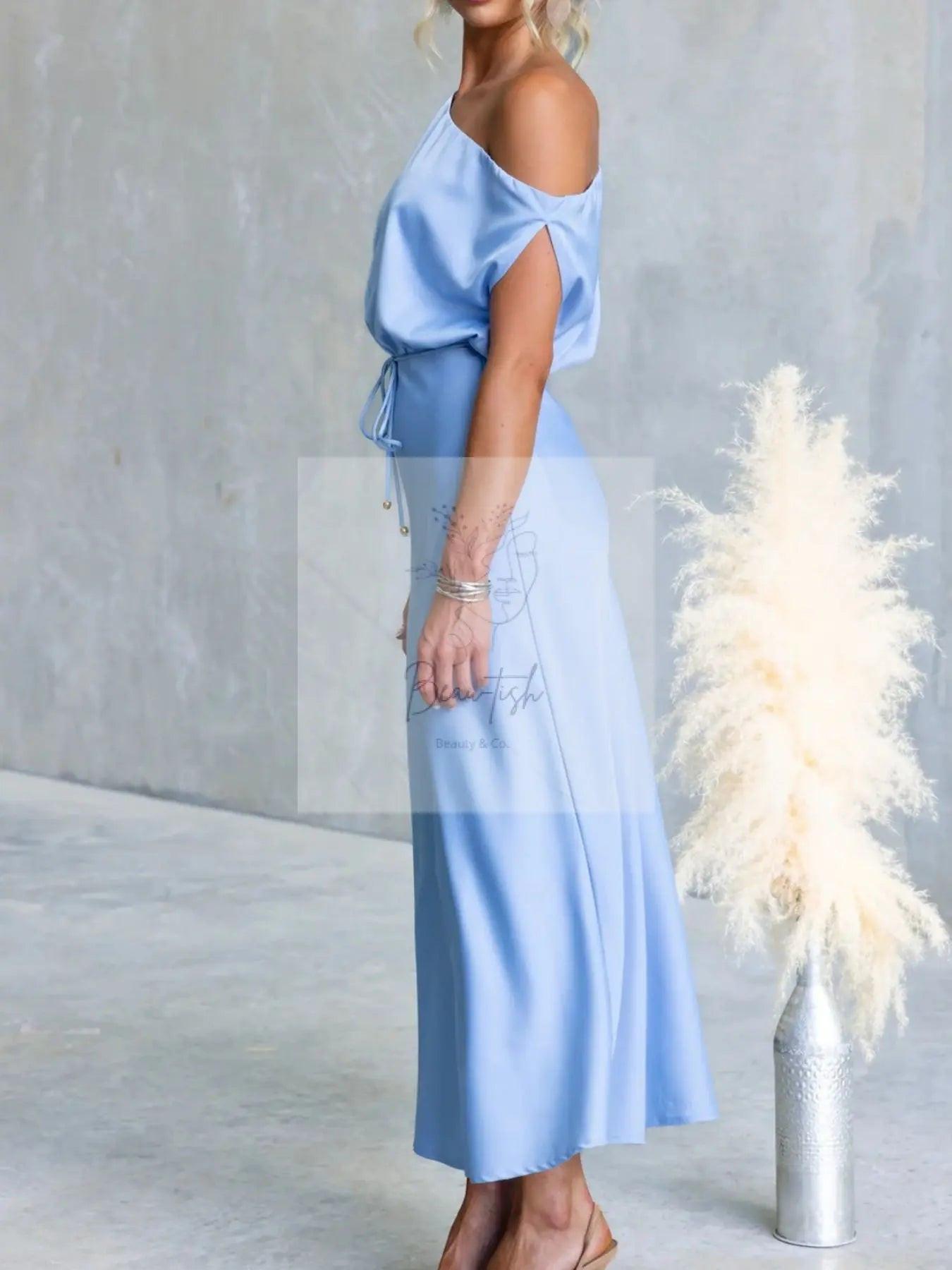One-Shoulder Tied Midi Dress