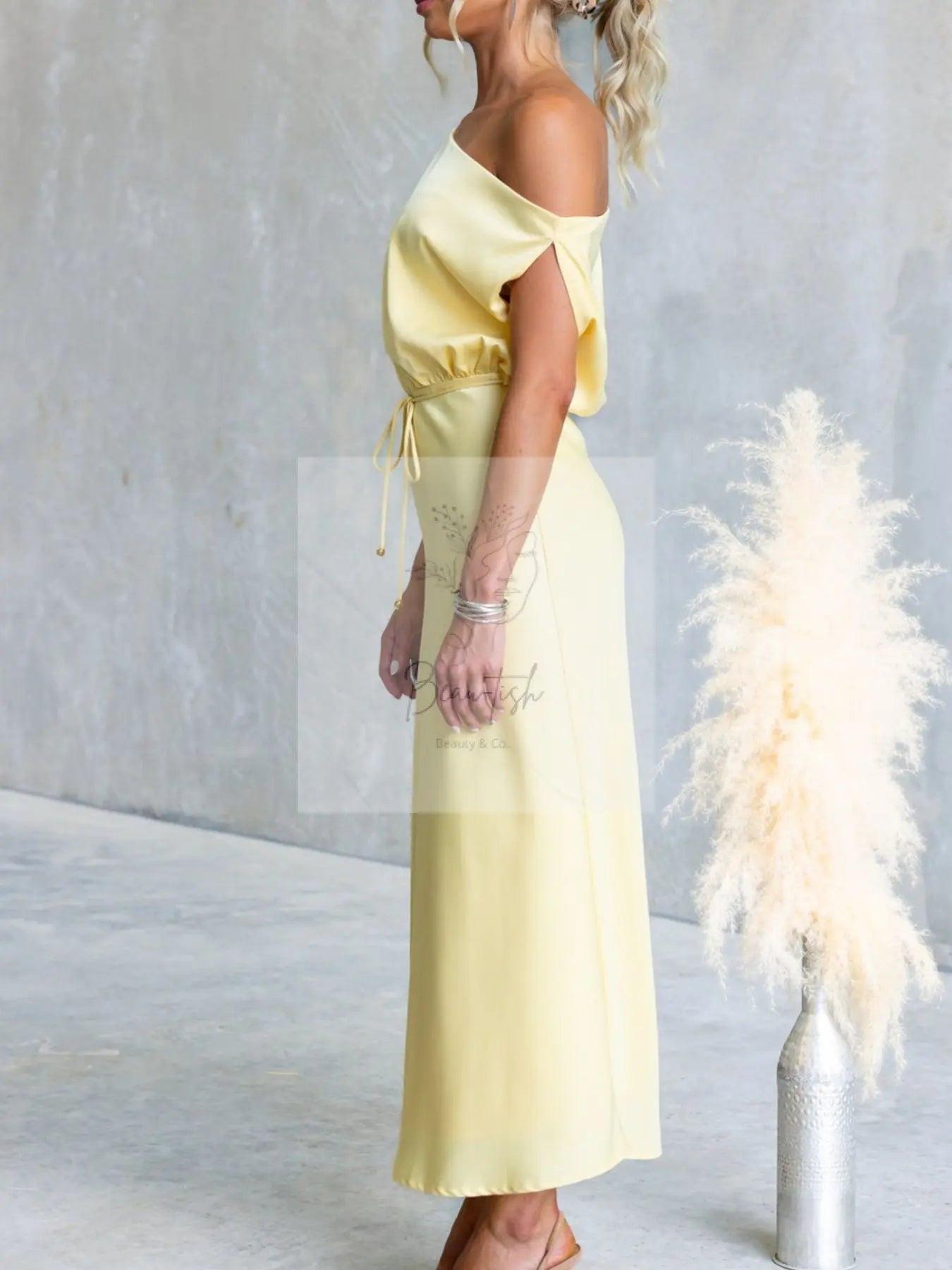 One-Shoulder Tied Midi Dress