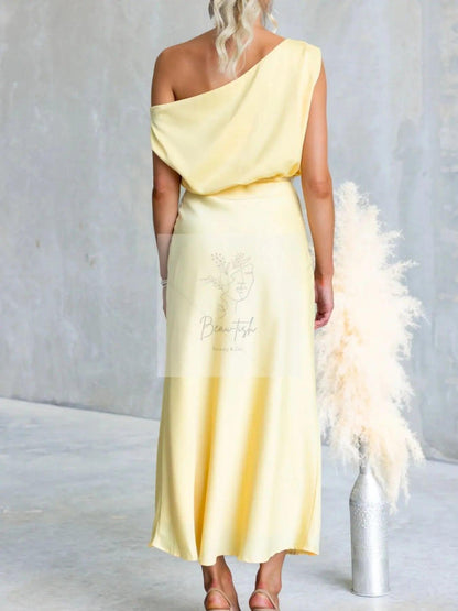 One-Shoulder Tied Midi Dress