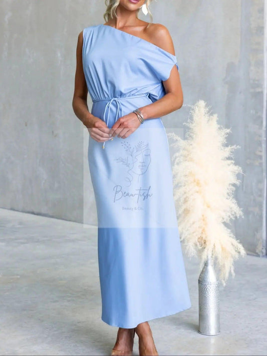One-Shoulder Tied Midi Dress