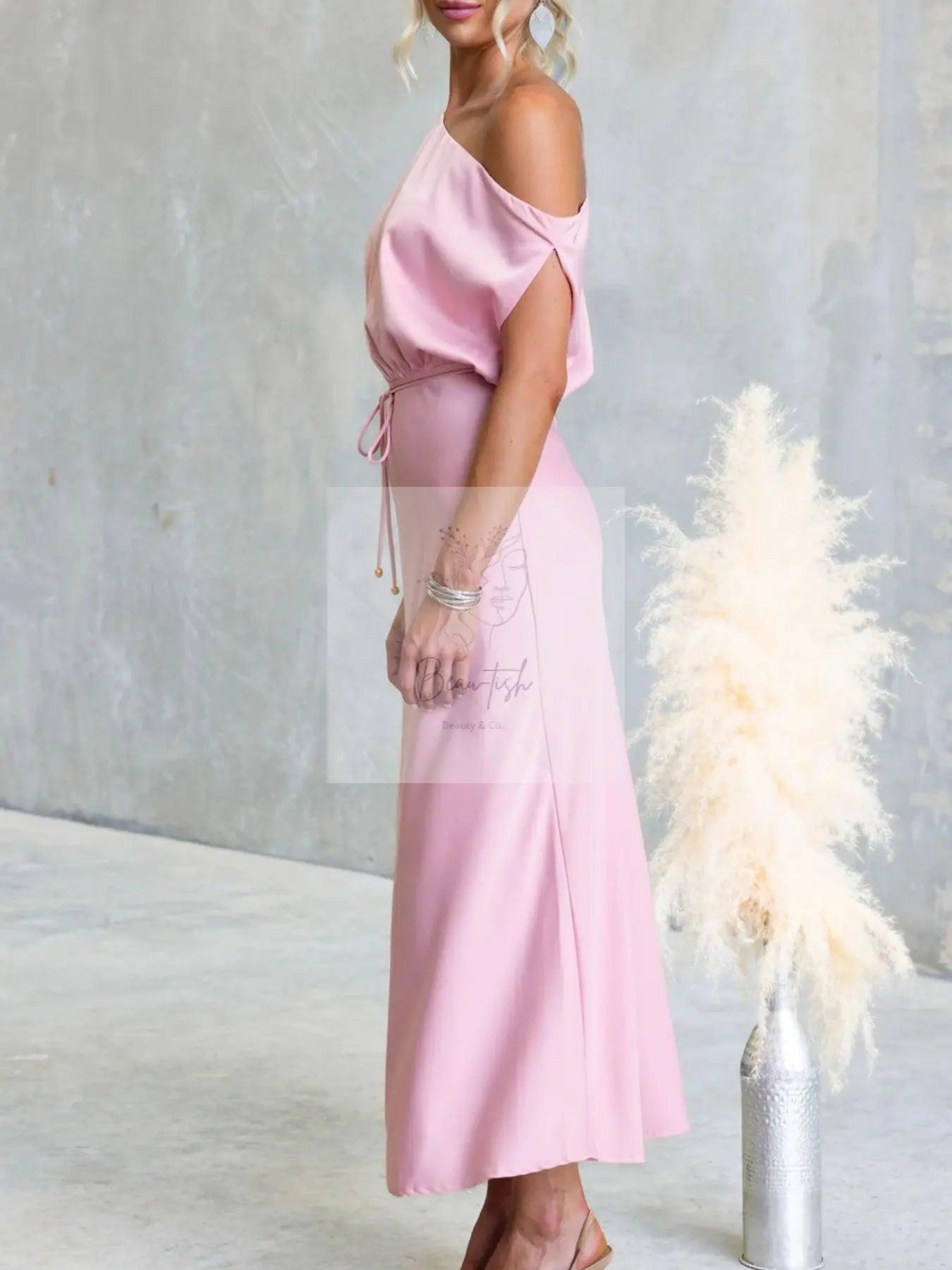 One-Shoulder Tied Midi Dress
