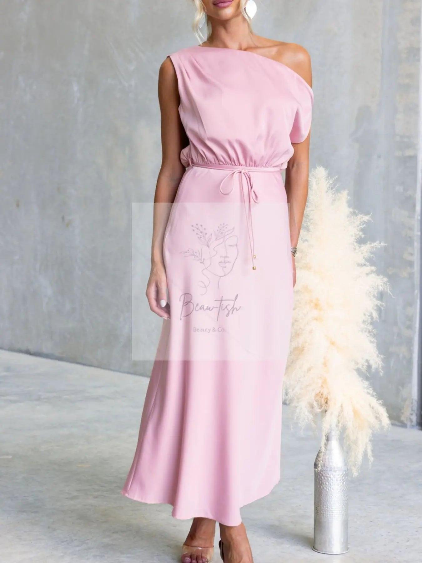 One-Shoulder Tied Midi Dress