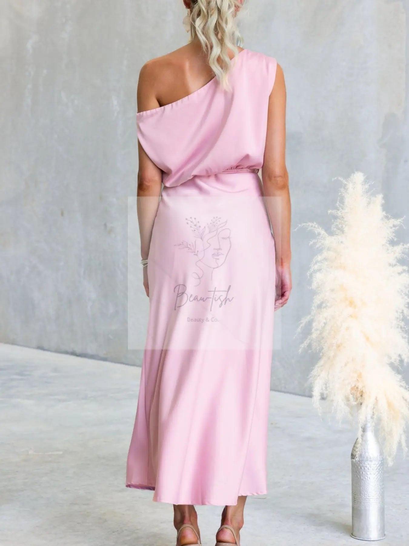 One-Shoulder Tied Midi Dress
