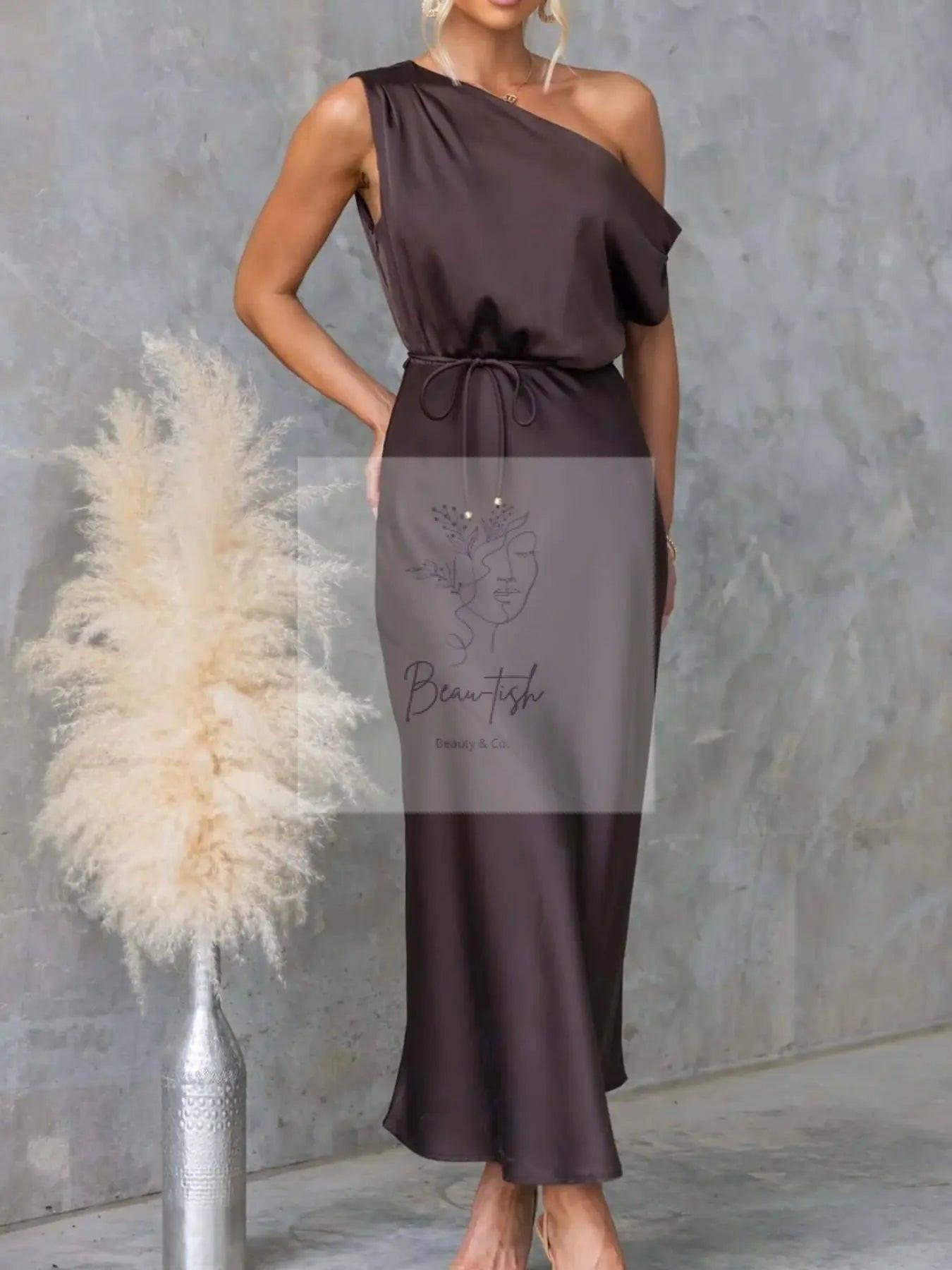 One-Shoulder Tied Midi Dress