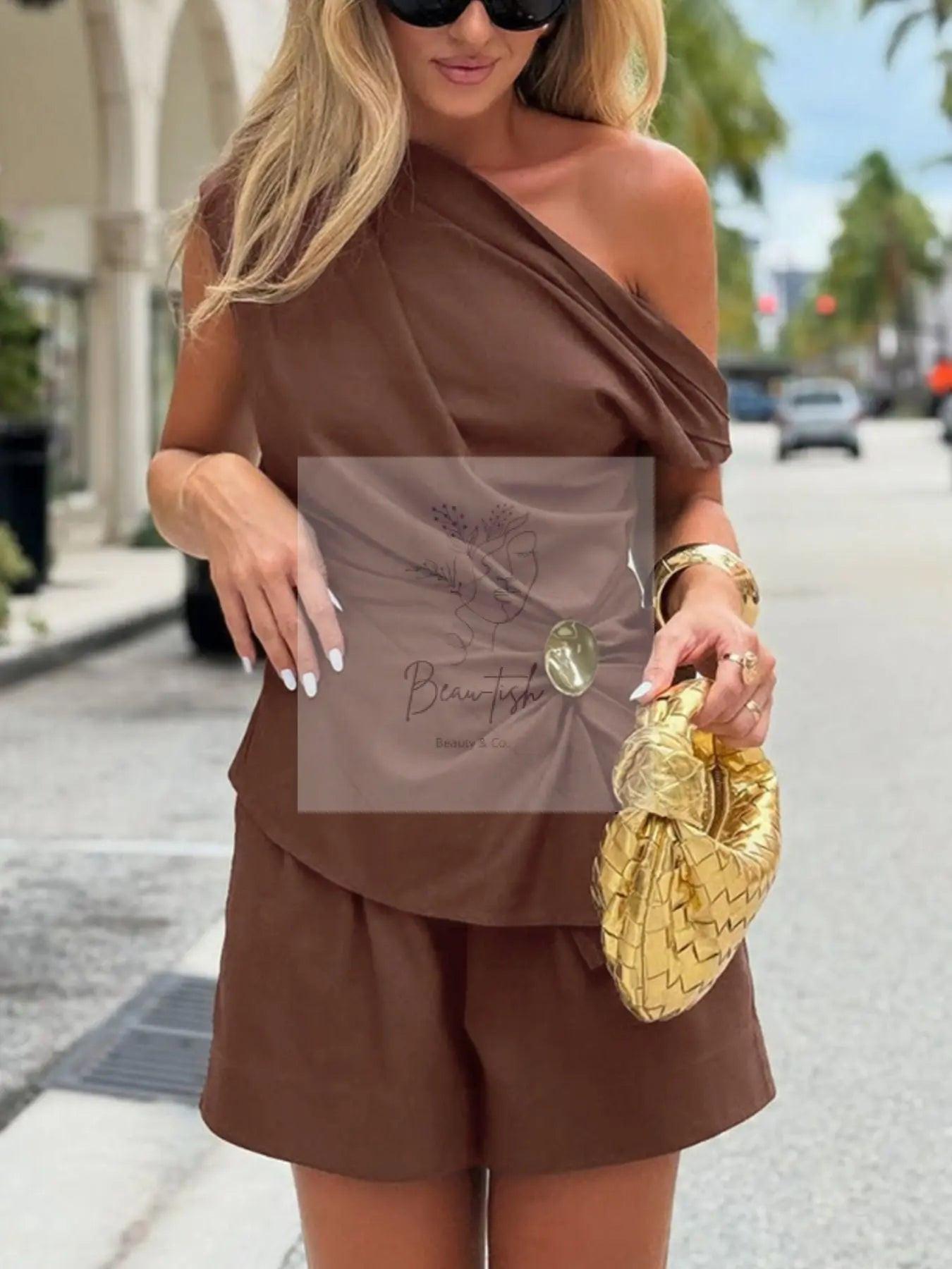 One-Shoulder Top and Shorts Set