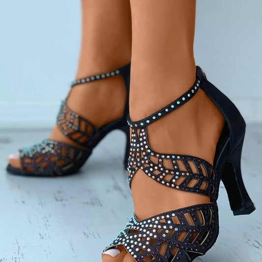 Open Toe Black Heels Sandals