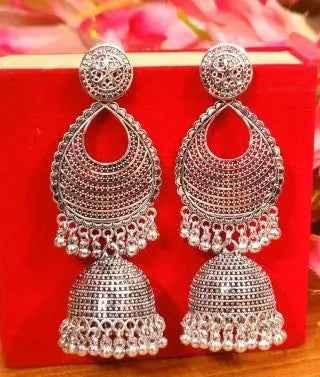 Oxidised Silver Party Wear Long Jhumka's