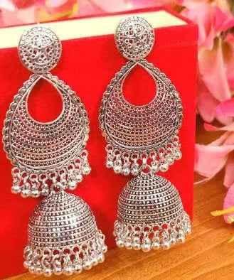 Oxidised Silver Party Wear Long Jhumka's