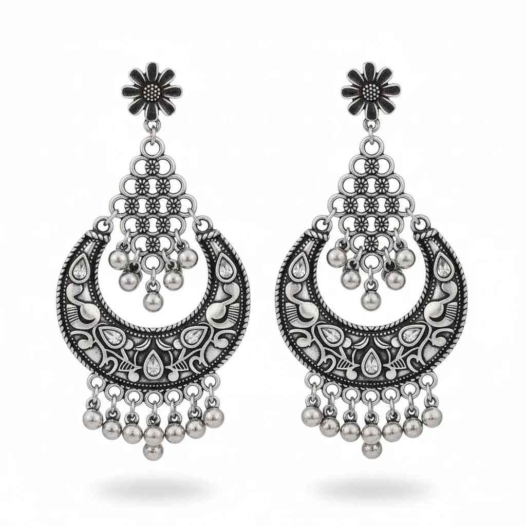 Oxidized Earrings With Ghungroo