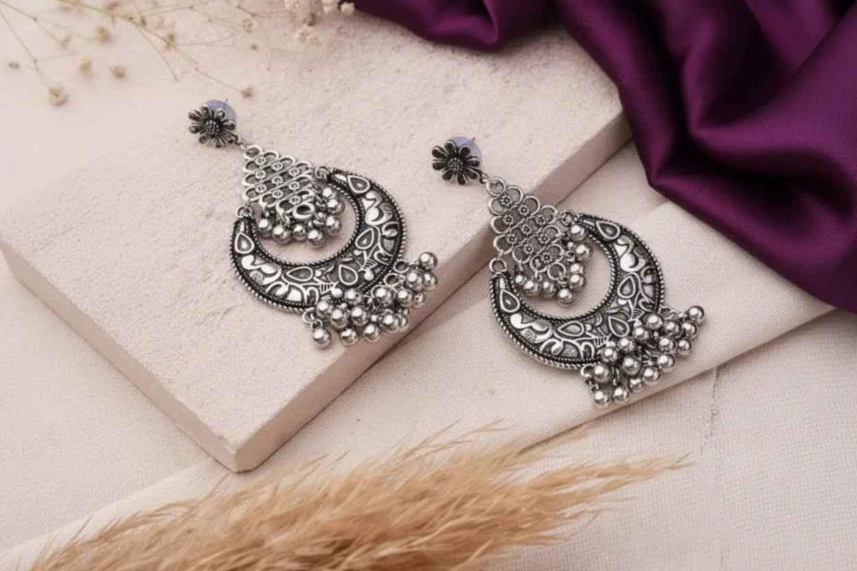 Oxidized Earrings With Ghungroo