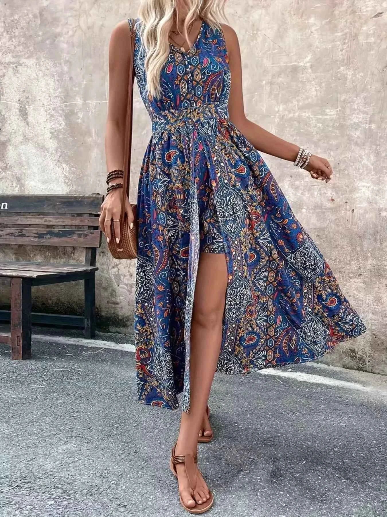Paisley Print Sleeveless Romper