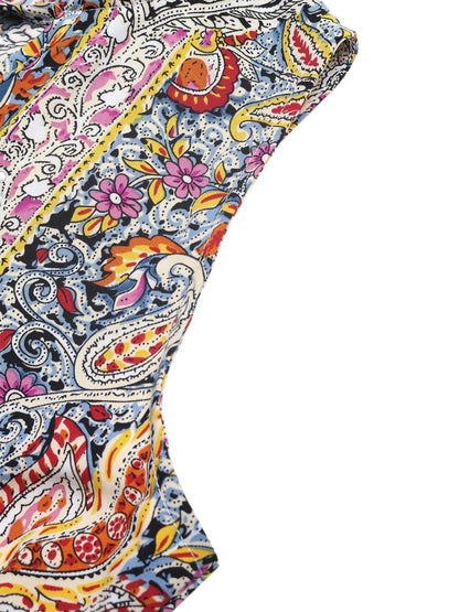 Paisley Print Tie Neck Sleeveless Midi Dress