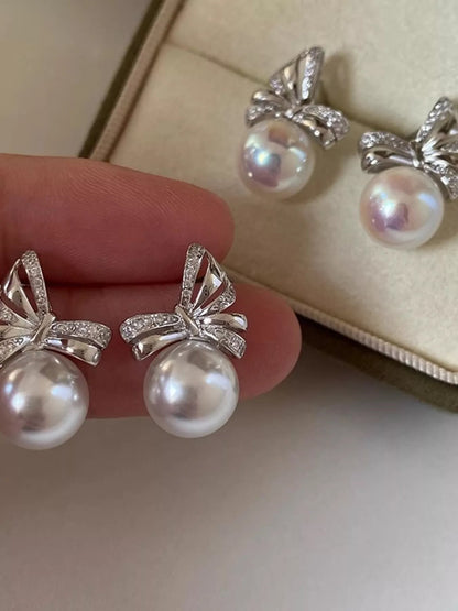 Pearl Bow Drop Earrings