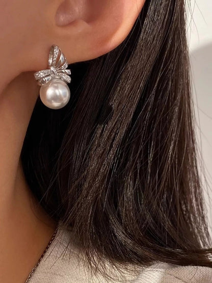 Pearl Bow Drop Earrings