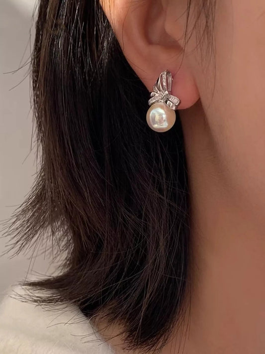 Pearl Bow Drop Earrings