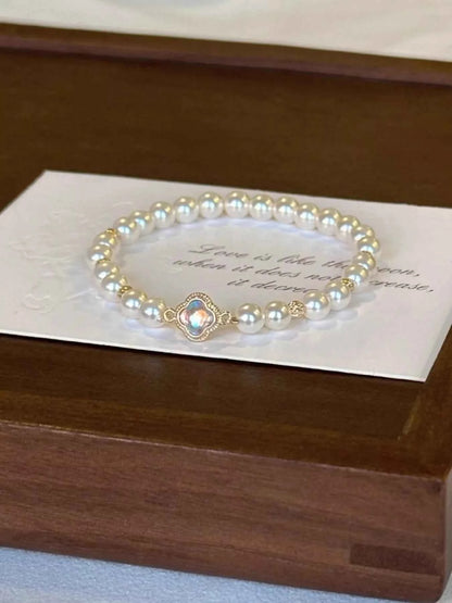 Pearl Clover Alloy Bracelet