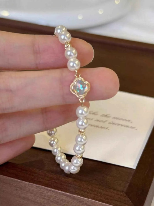 Pearl Clover Alloy Bracelet