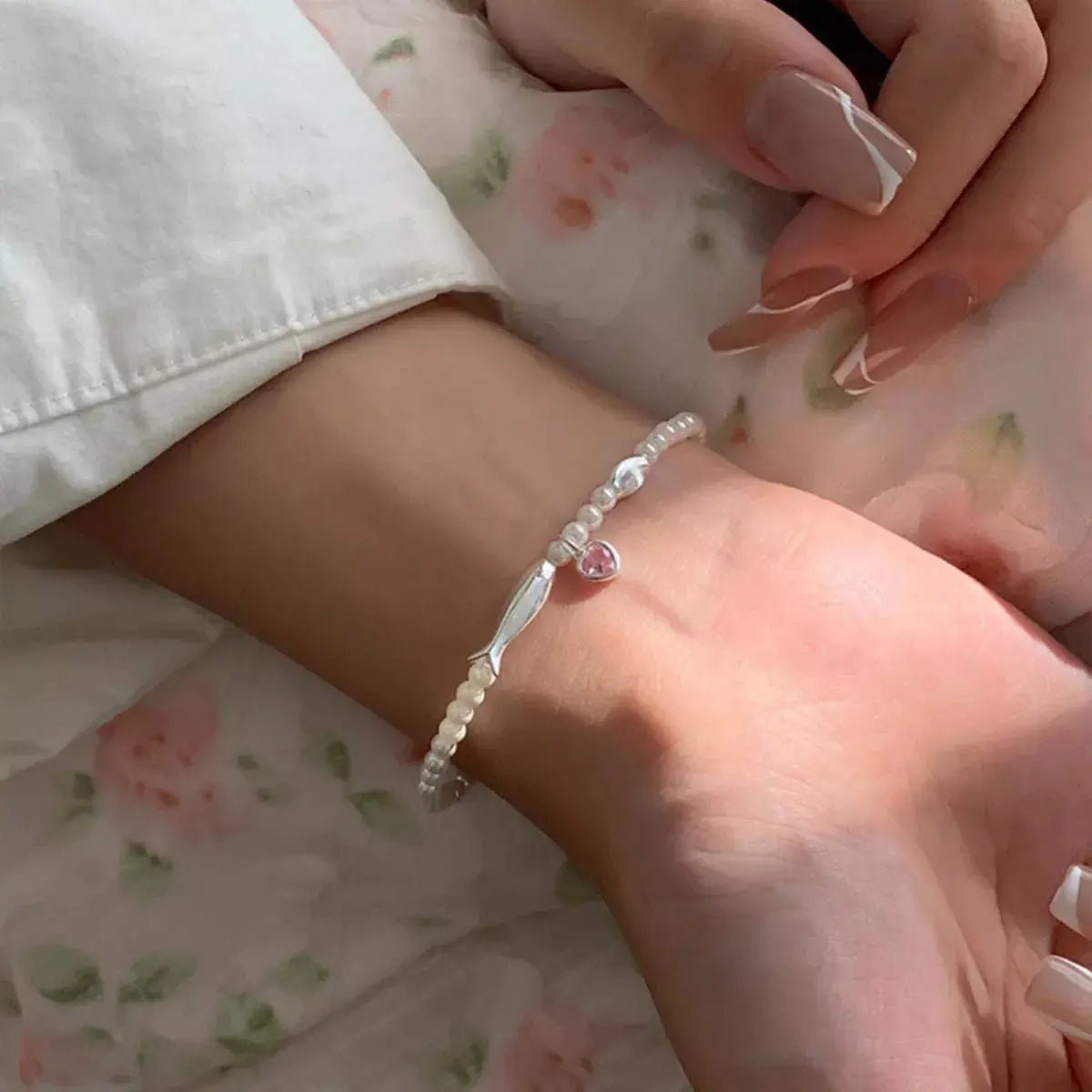 Pearl Fish Bracelet with Heart Charm