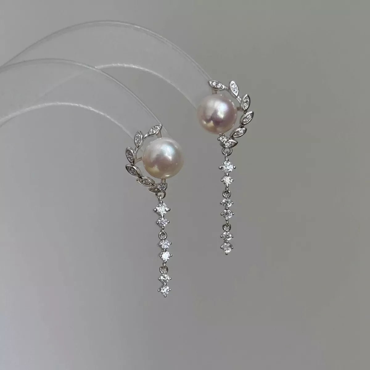 Pearl Zircon Silver Drop Earrings