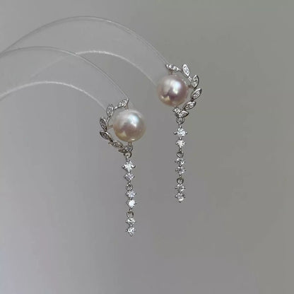 Pearl Zircon Silver Drop Earrings