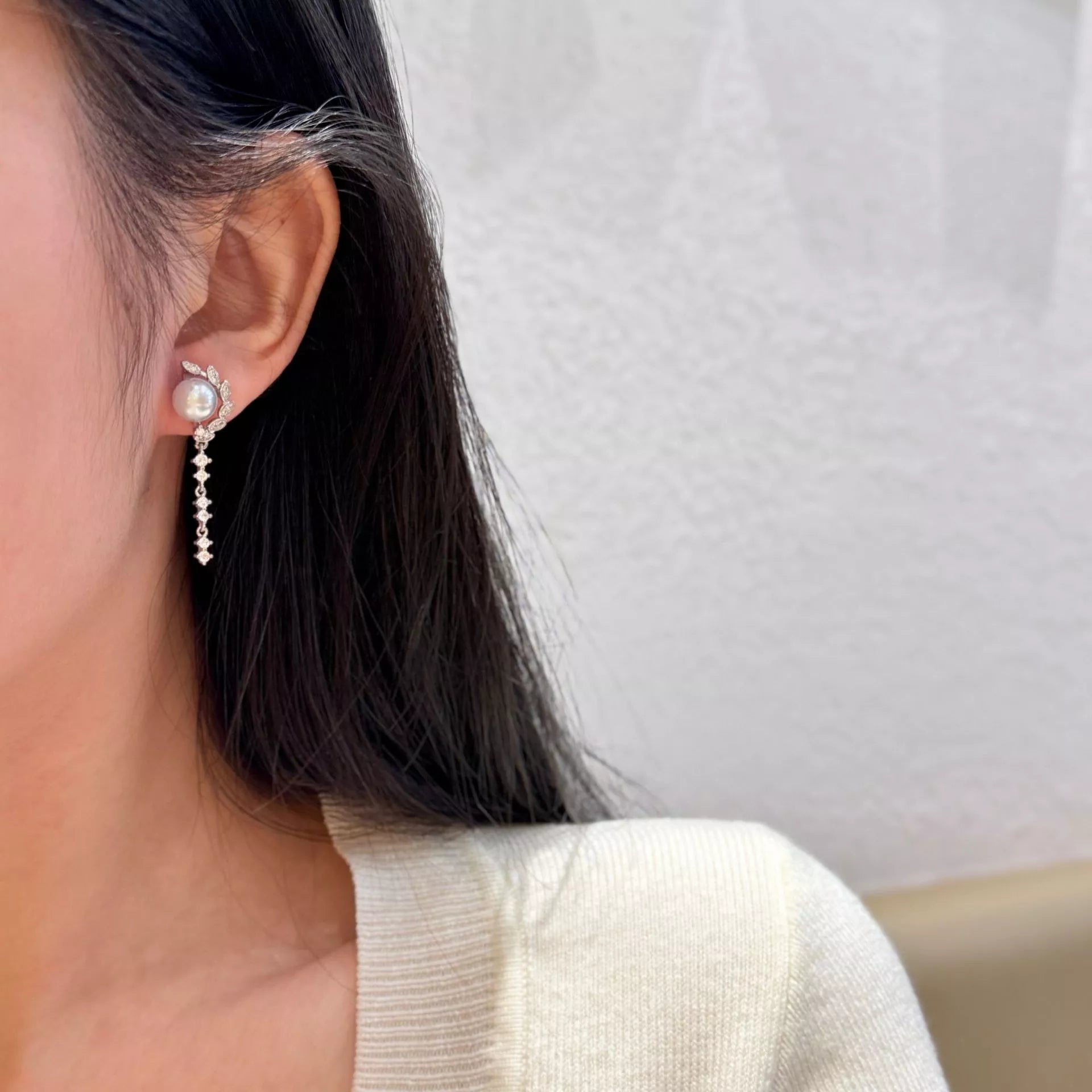 Pearl Zircon Silver Drop Earrings
