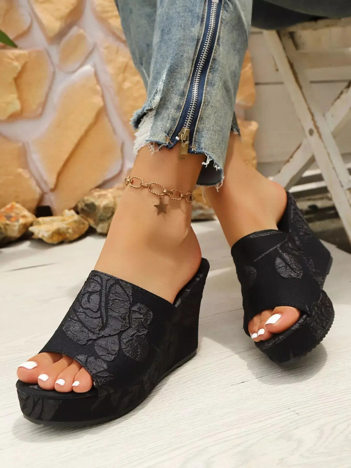 Peep Toe Platform Wedge Sandals